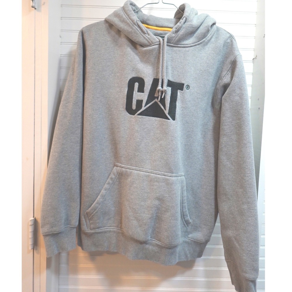 Caterpillar CAT Logo Hoodie Men's XL Gray Heavy Sweatshirt Pullover Embroidered